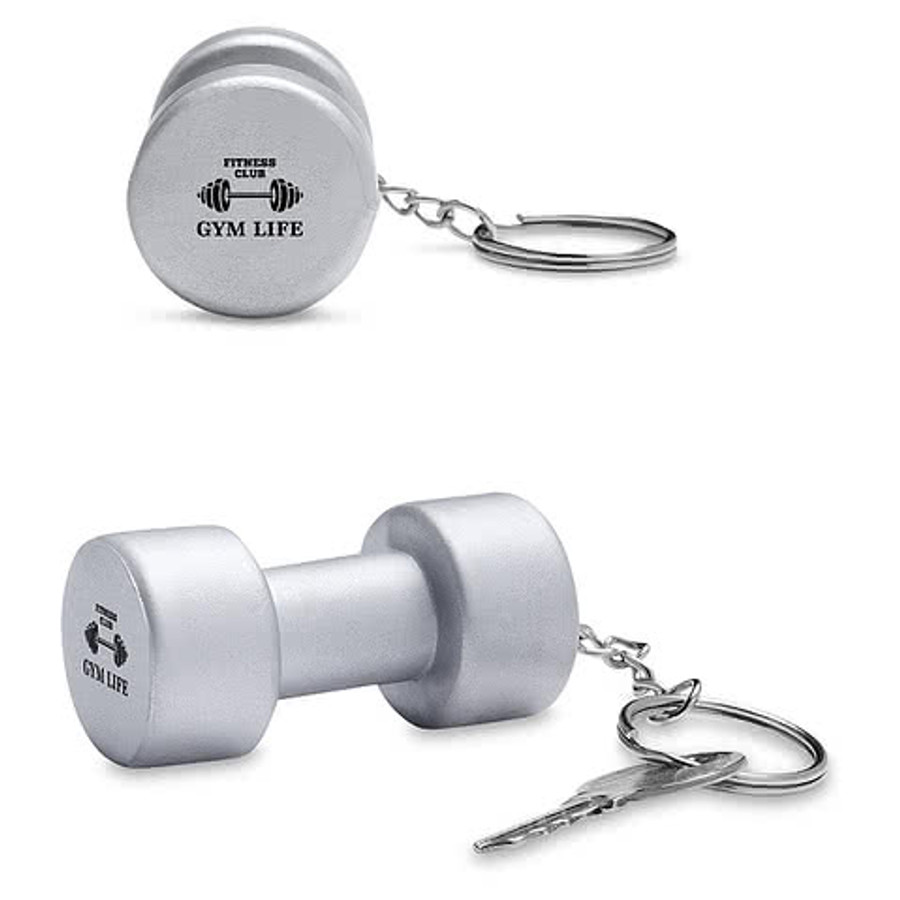 Silver Dumbbell Stress Reliever Keychain
