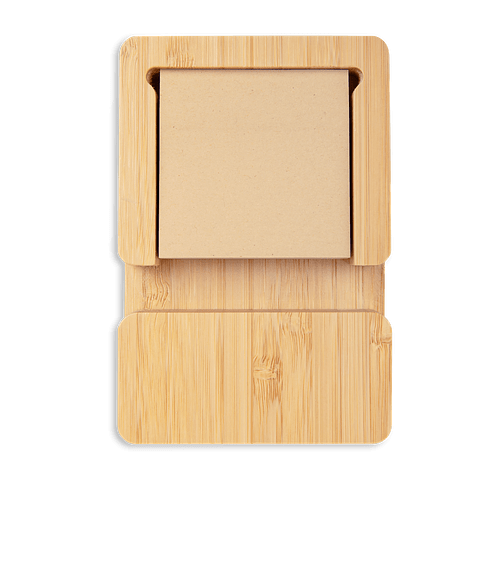 Laser Engraved Bamboo 4-Port USB Hub with Phone Holder and Sticky Notes in Bamboo