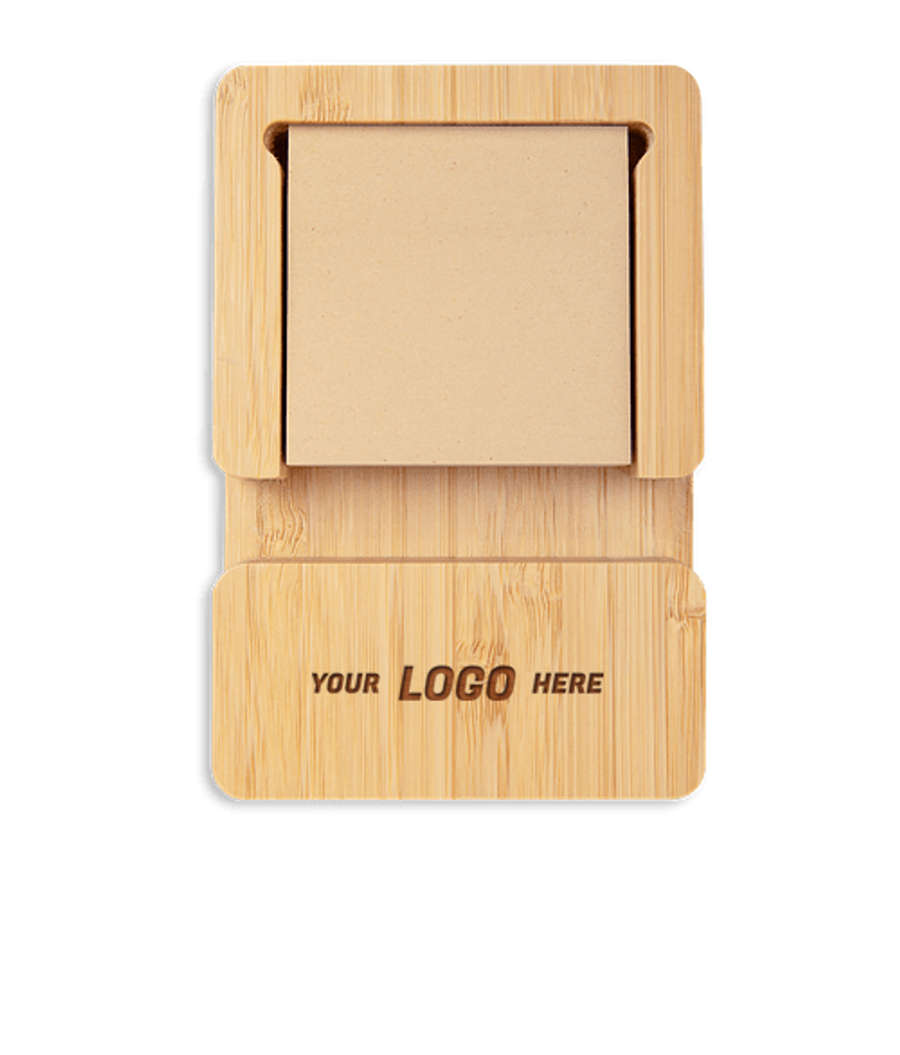 Laser Engraved Bamboo 4-Port USB Hub with Phone Holder and Sticky Notes in Bamboo