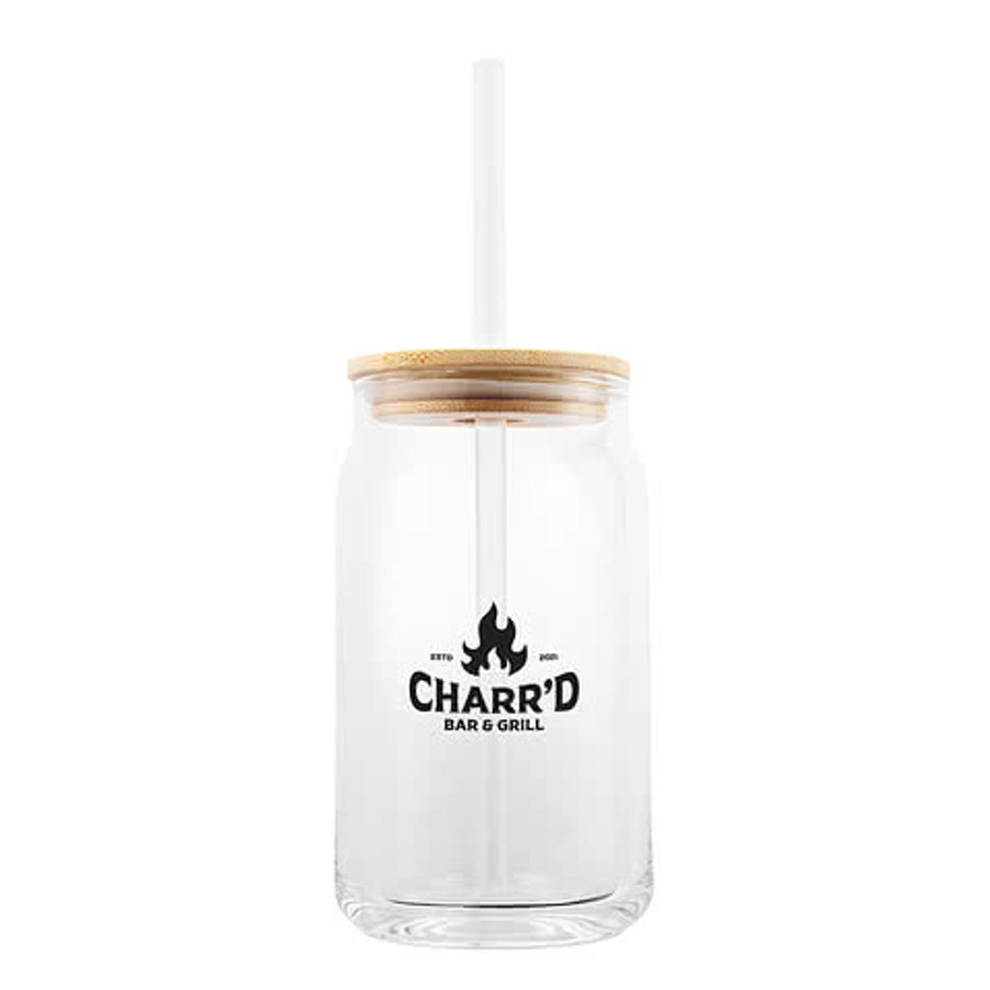 17 oz. Lime Glass Soda Can with Bamboo Lid in Clear