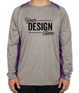 Sport-Tek Heather Contender Colorblock Long Sleeve Performance Shirt - Color: Vintage Heather / Purple