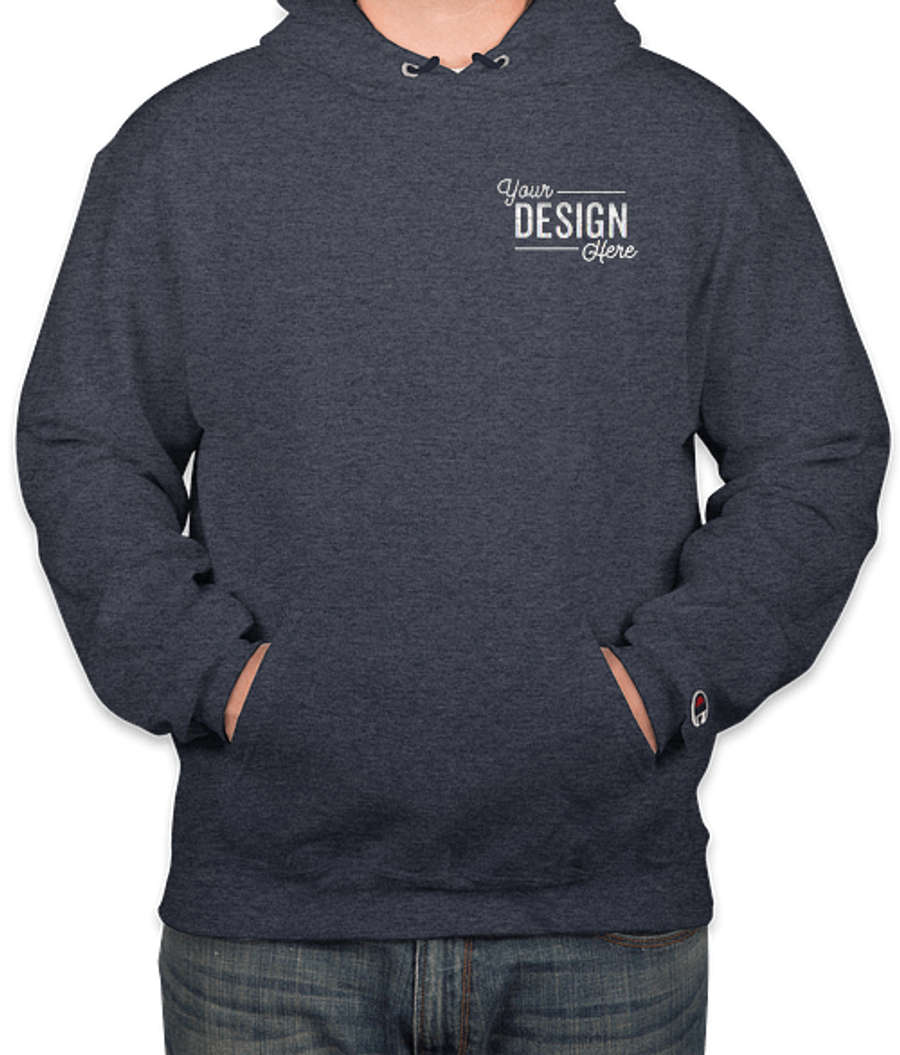 Embroidered Champion Powerblend Midweight Pullover Hoodie in Navy Heather