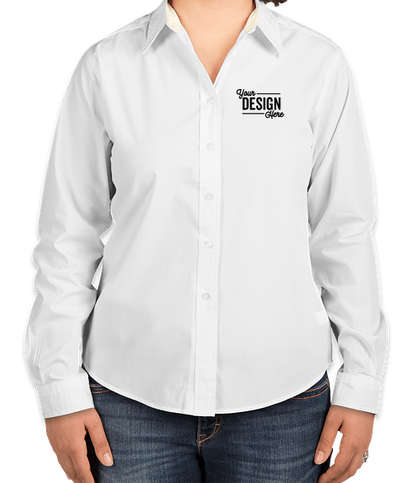 Port Authority Women's Long Sleeve Easy Care Shirt - White/Light Stone