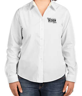 Port Authority Women's Long Sleeve Easy Care Shirt - Color: White/Light Stone