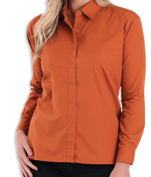 Blue Generation Women's Value Long Sleeve Poplin Dress Shirt - Printed in Burnt Orange