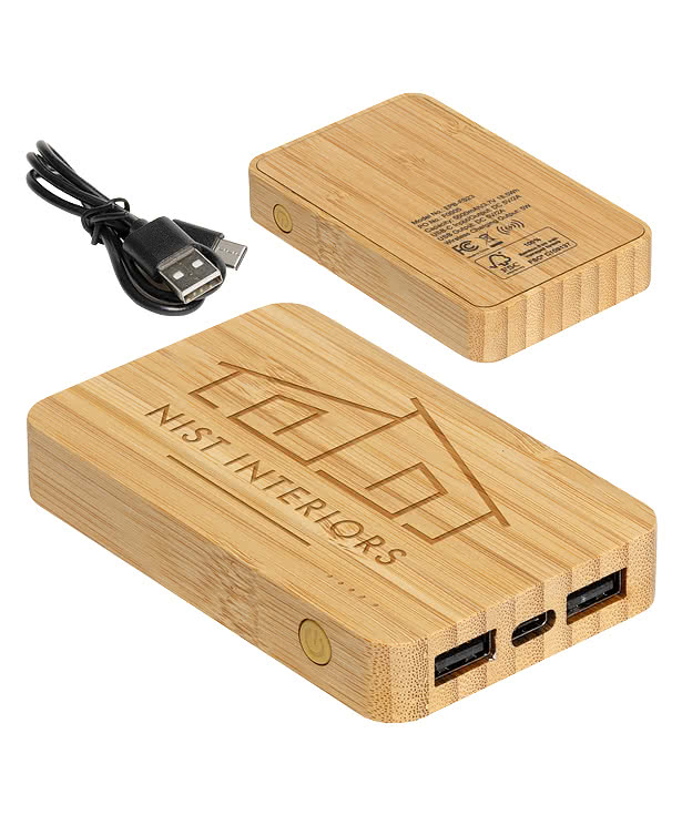 FSC Bamboo 5000mAh Dual Port Power Bank with Wireless Charger
