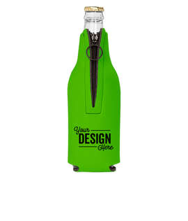 Foldable Foam Zipper Bottle Cooler - Color: Lime Green