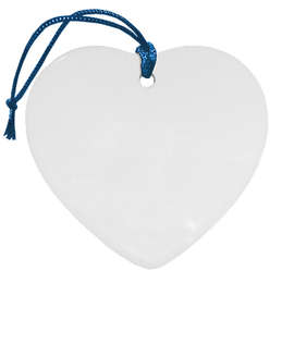 Full Color Heart Ceramic Ornament - Color: White with Blue Cord