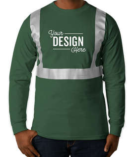 Bayside USA-Made Reflective 100% Cotton Long Sleeve T-shirt - Color: Forest Green