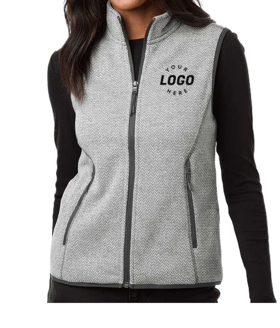 North End Women's Jasper Jacquard Recycled Fleece Vest - Embroidered in Grey / White
