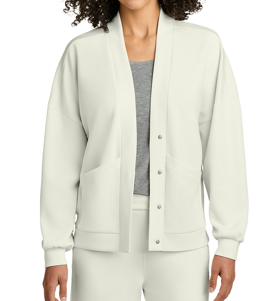 OGIO Women’s Transcend Hidden Snap Fleece Cardigan in Opal White