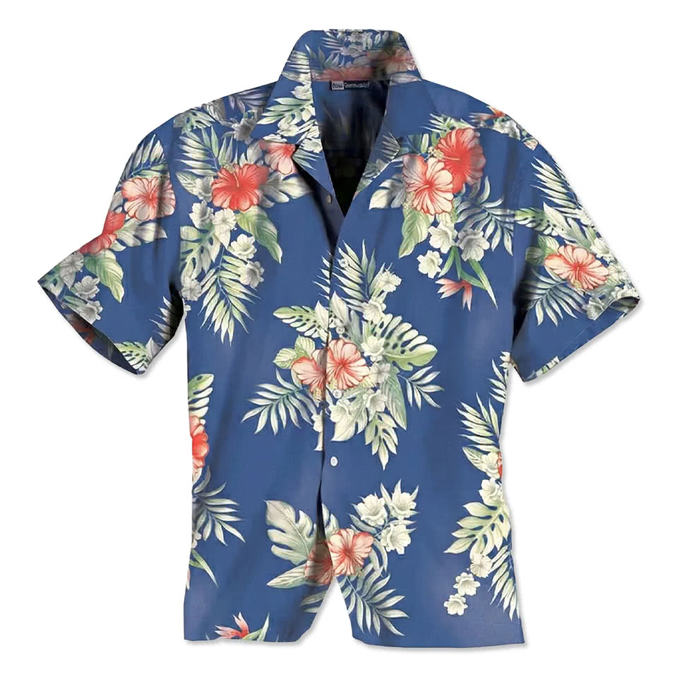 Blue Generation Floral Print Short Sleeve Camp Shirt - Embroidered