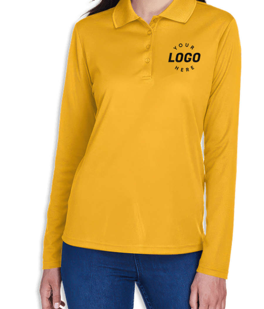 Core 365 Women's Long Sleeve Performance Pique Polo - Embroidered in Campus Gold