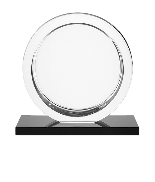 Laser Engraved Mario Cioni Large High Tech Award on Black Glass Base in Clear