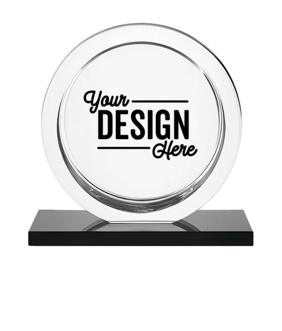 Laser Engraved Mario Cioni Large High Tech Award on Black Glass Base in Clear