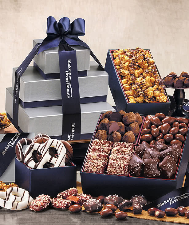 Maple Ridge Farms Silver & Navy Tower of Sweets Gift Set
