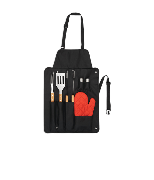 BBQ Now Apron and 7-Piece BBQ Set in Black