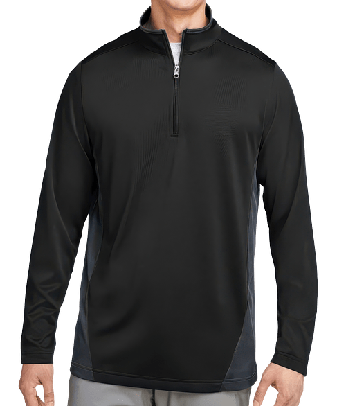 Harriton Flash Snag Protection Plus Quarter Zip Performance Shirt in Black/Dark Charcoal