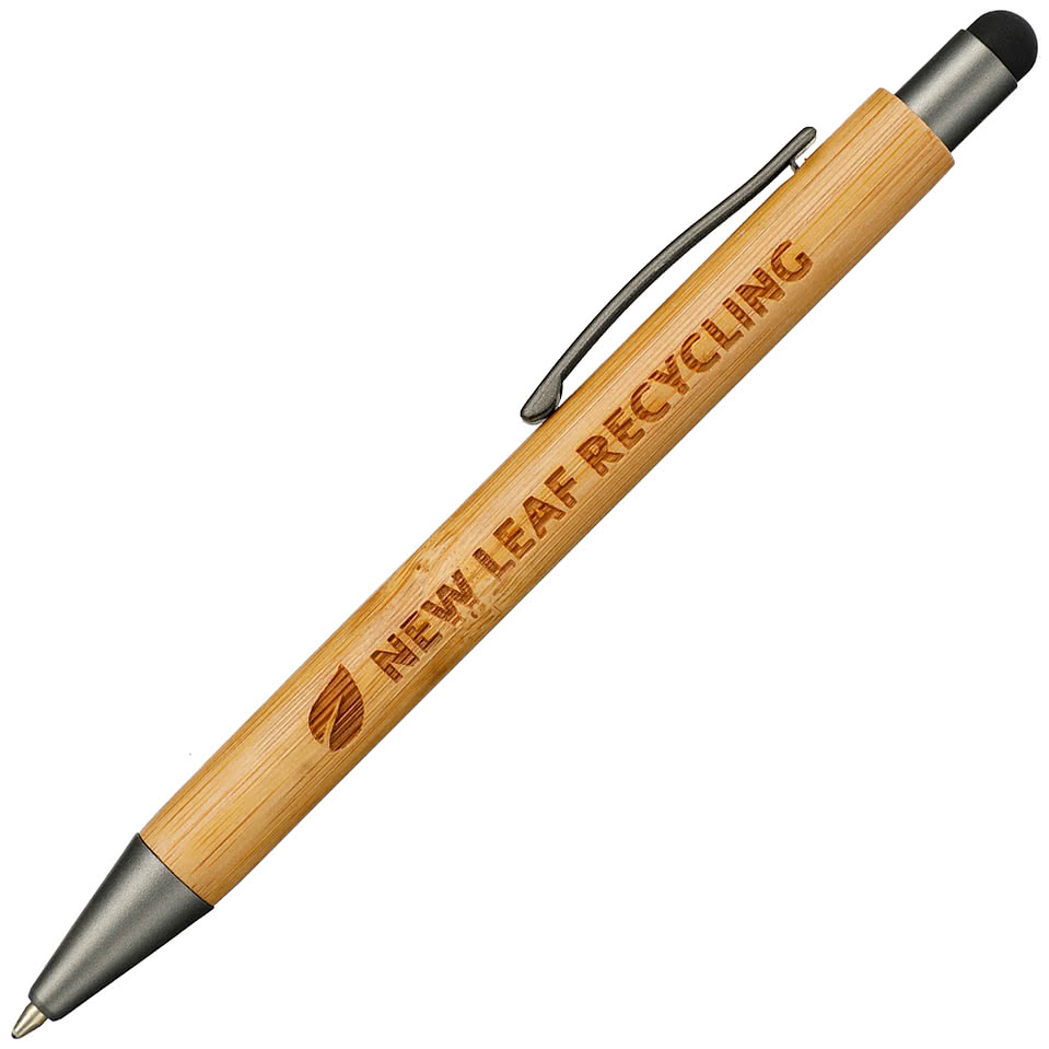 Laser Engraved Bamboo Quick-Dry Gel Ballpoint Stylus Pen (black ink)