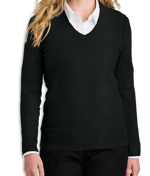 Port Authority Women’s Easy Care V-Neck Sweater in Deep Black