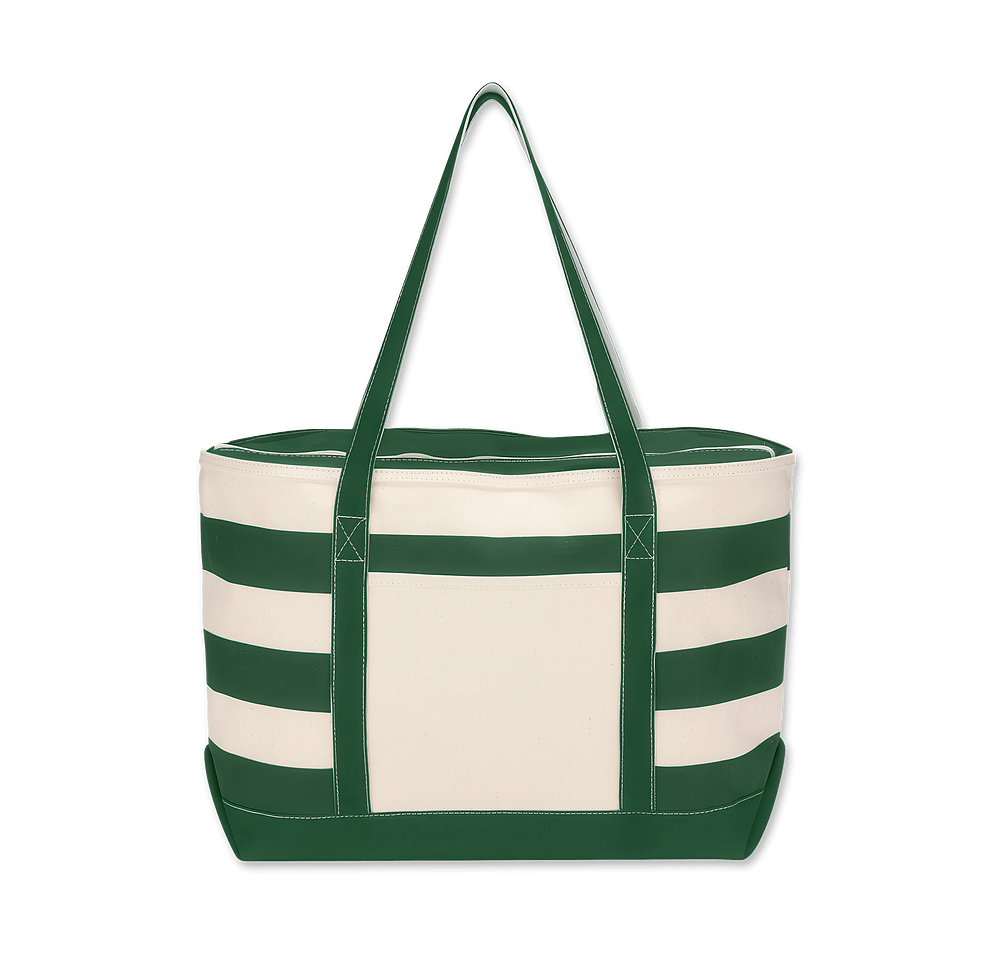 Cotton Canvas Nautical Stripe Zippered Tote Bag-default