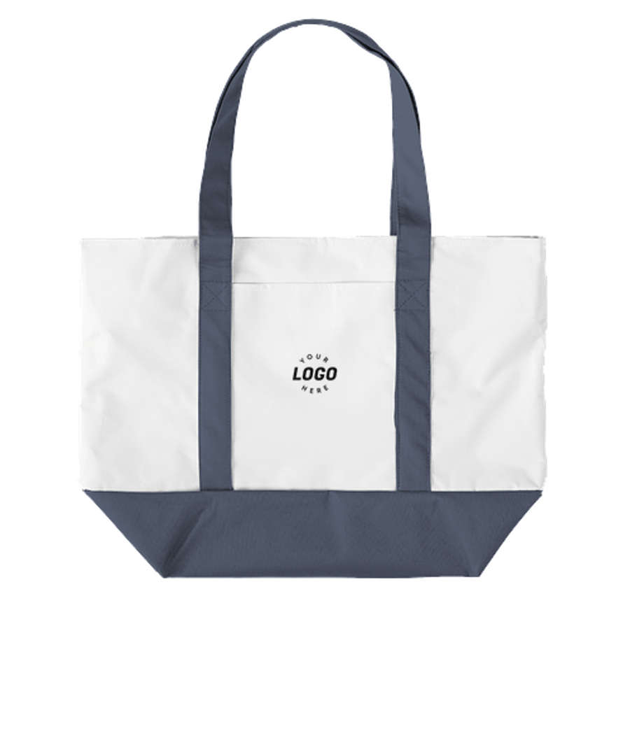 Embroidered Large Poly Zippered Tote Bag in White / Navy