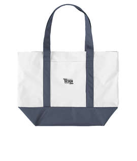 Embroidered Large Poly Zippered Boat Tote Bag - Color: White / Navy