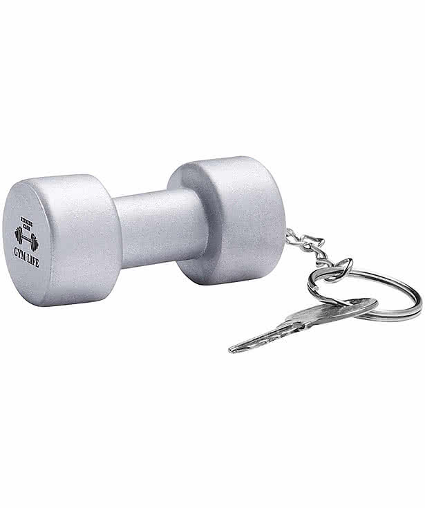 Silver Dumbbell Stress Reliever Keychain