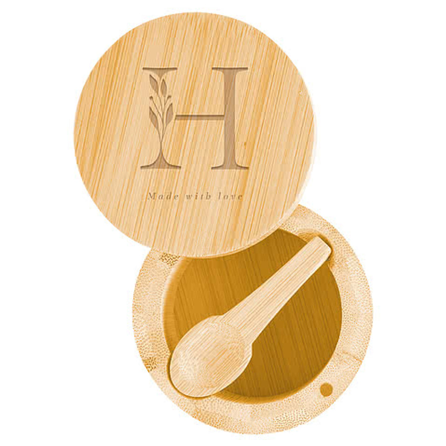 Laser Engraved Bamboo Salt Cellar Container in FSC BAMBOO