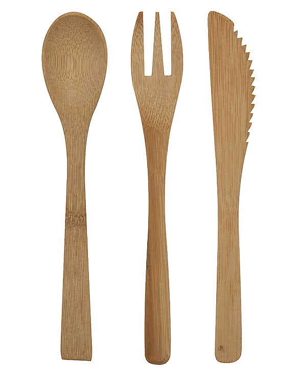 3 Piece Bamboo Utensil Set In Travel Pouch