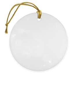 Full Color Round Ceramic Ornament - Color: White with Gold Cord
