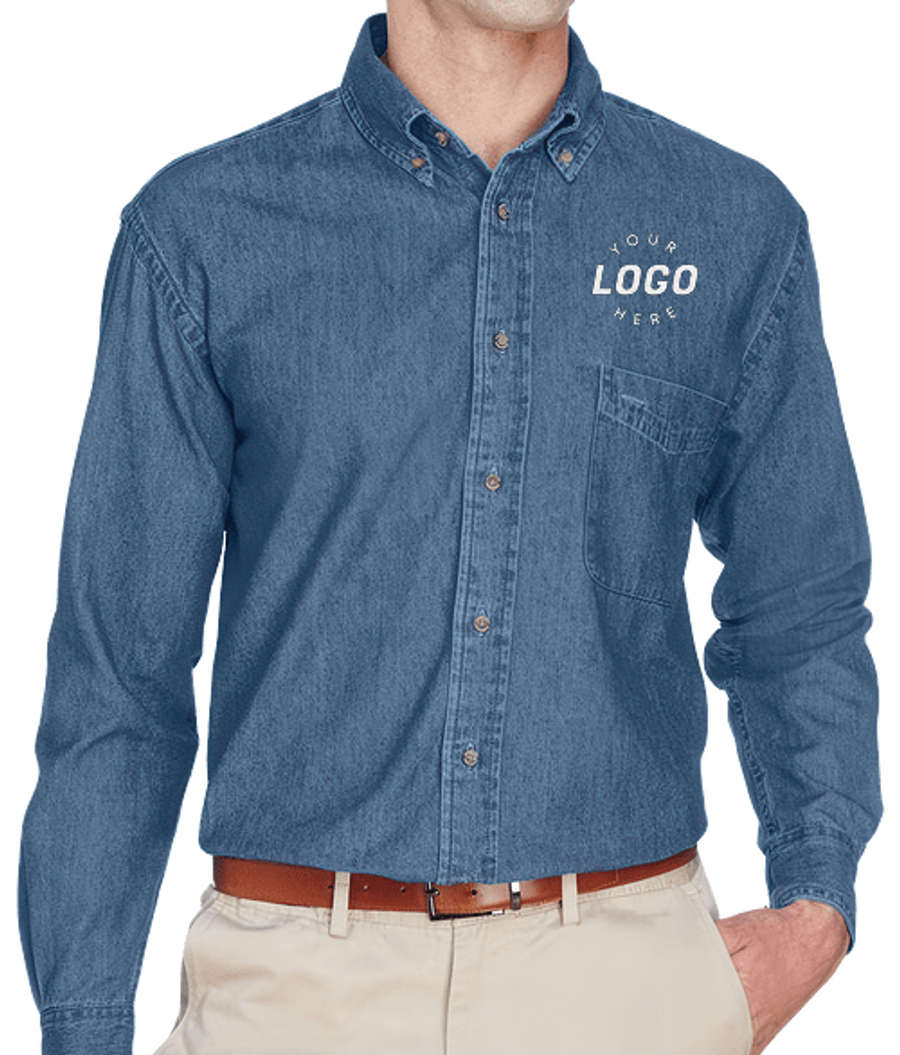Harriton Denim Button Down Shirt in Light Denim