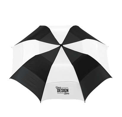 58" Vented Auto Open Folding Golf Umbrella - Black and White Stripe