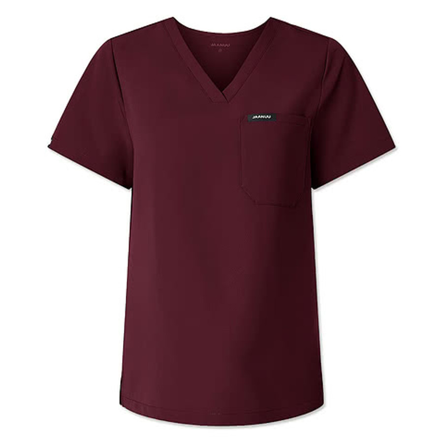 Jaanuu Women's Rhena Essential One-Pocket V-Neck Scrub Top - Embroidered in Black