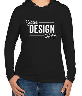 Anvil Women's Hooded Long Sleeve T-shirt - Color: Black