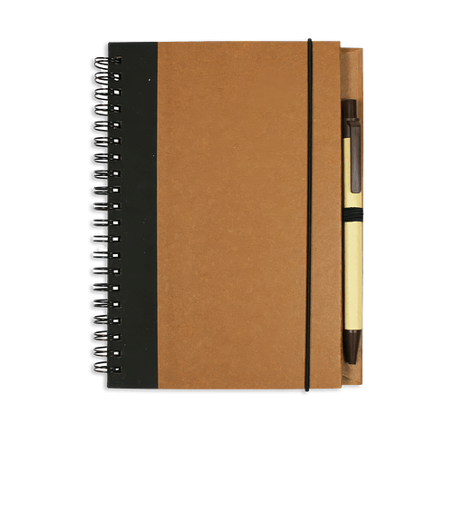 Full Color Contrast Paperboard Hard Cover Spiral Notebook with Pen in Brown