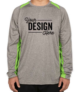 Sport-Tek Heather Contender Colorblock Long Sleeve Performance Shirt - Color: Vintage Heather / Lime Shock