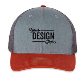 Richardson Snapback Trucker Hat - Color: Heather Grey / Charcoal / Dark Orange