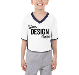 Augusta Youth Cutter+ UPF 50 V-Neck Jersey - Color: White / Navy