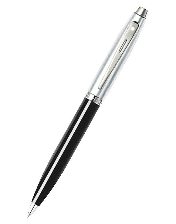 Laser Engraved Sheaffer 100 Glossy Black and Chrome Ballpoint Pen (blue ink)
