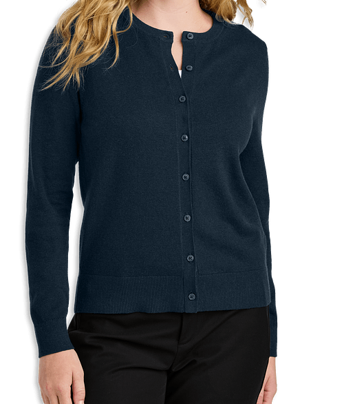 Port Authority Women’s Easy Care Crewneck Button-Front Cardigan in River Blue Navy