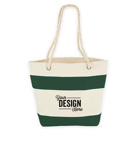 Medium Nautical Stripe 100% Cotton Tote - Color: Hunter
