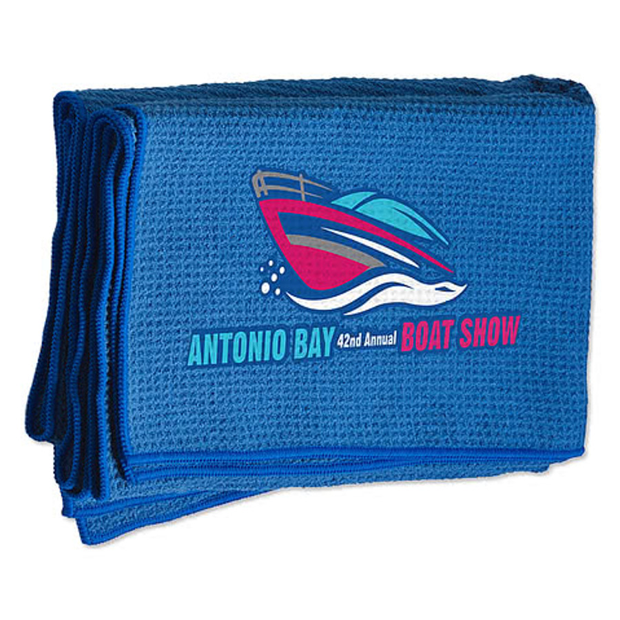 Seaside Waffle Microfiber Beach Towel in Blue