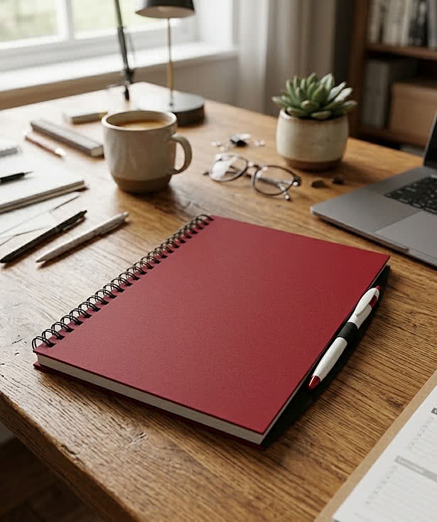 JournalBooks ® Debossed ValueBook Large Hard Cover Spiral Notebook with Pen