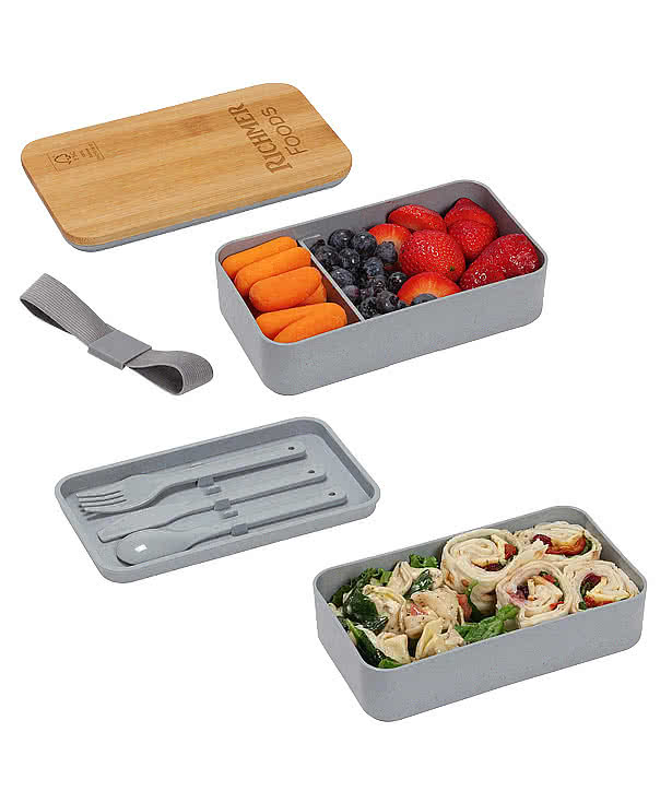 Double Decker Lunch Box with FSC Bamboo Lid & Utensils