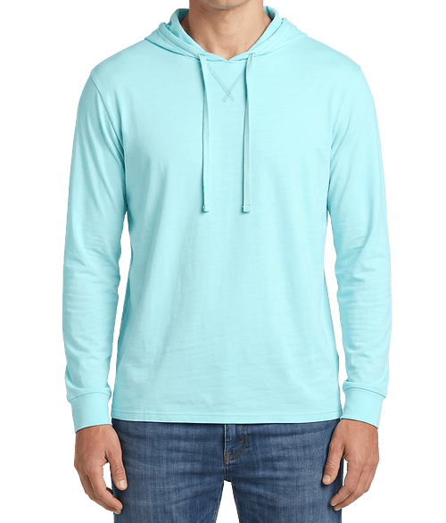 Allmade Mineral Dye Organic Cotton Hooded Long Sleeve T-shirt in Saltwater Blue