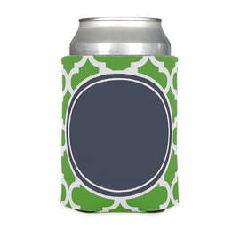 Full Color Moroccan Tile Foldable Can Cooler - Color: Green / Navy