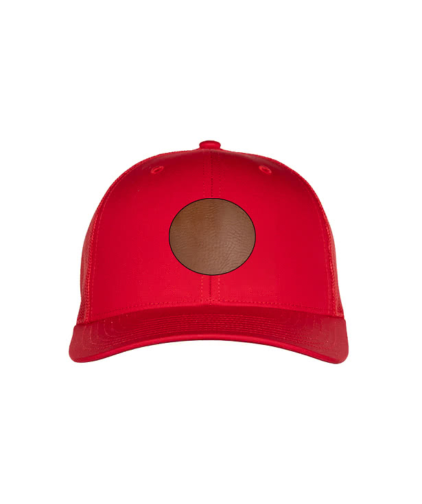 Richardson Snapback Trucker Hat - Circle Faux Leather Patch - Laser Engraved