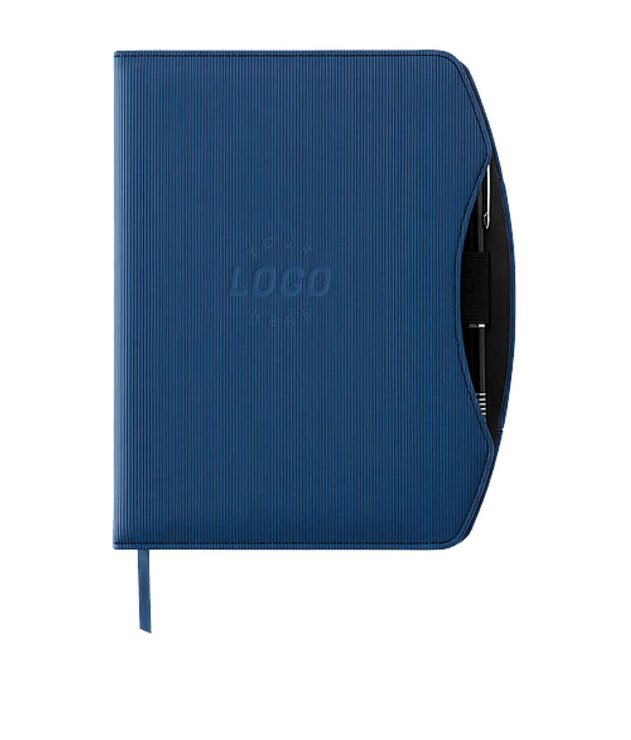 Debossed Arc Hard Cover Notebook with Pen in Blue