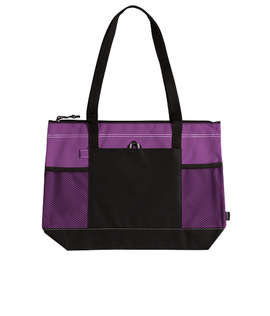 Large Multi-Pocket Zippered Tote Bag - Color: Purple